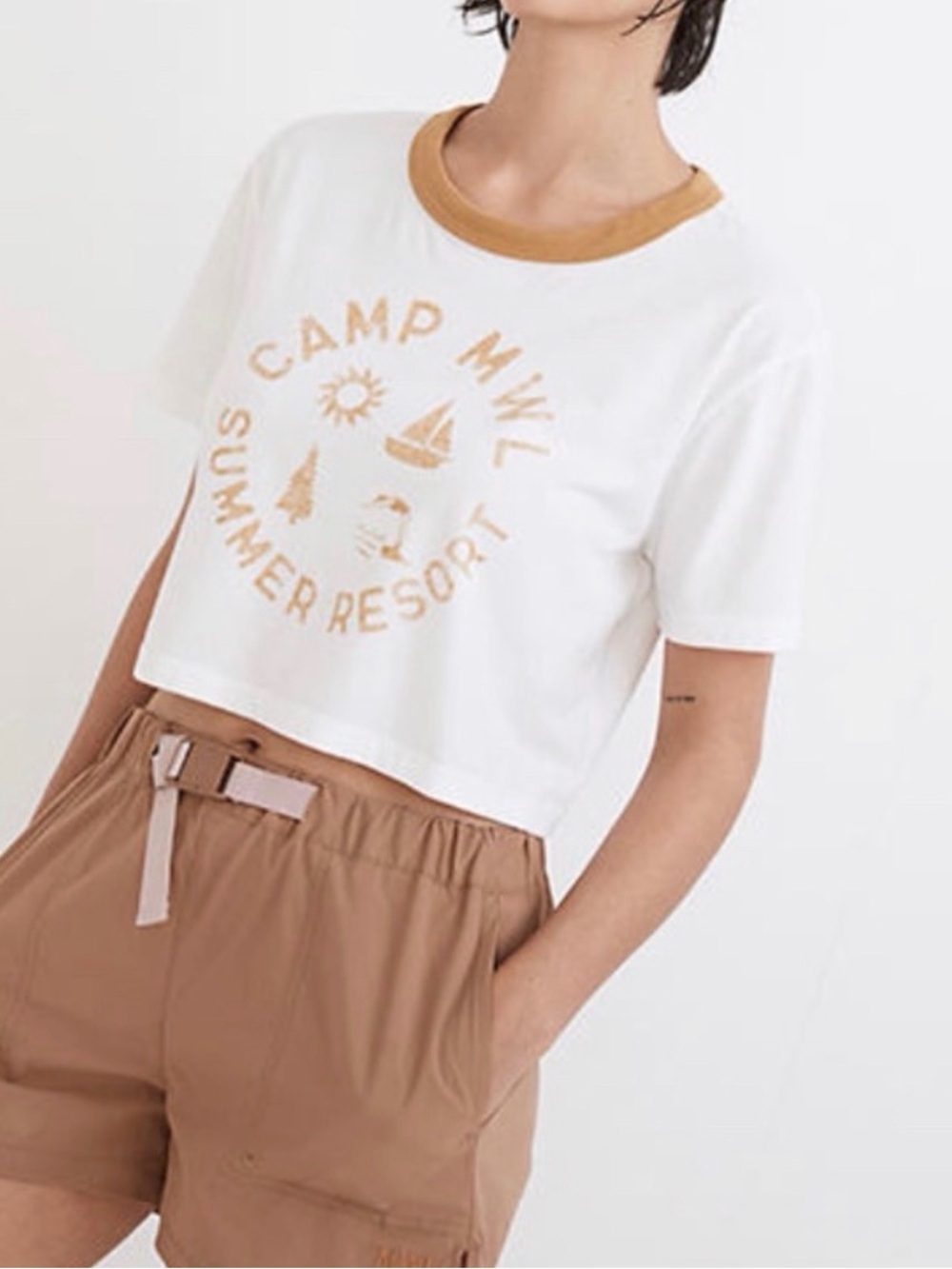 Madewell Camp Resort Ringer Crop Tee Size Medium